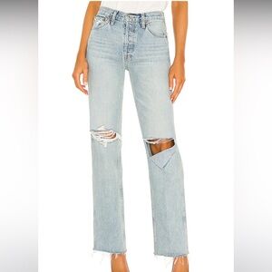 Re/Done Originals 90s High Rise Loose Jeans in Breezy Indigo With Rips Size 25